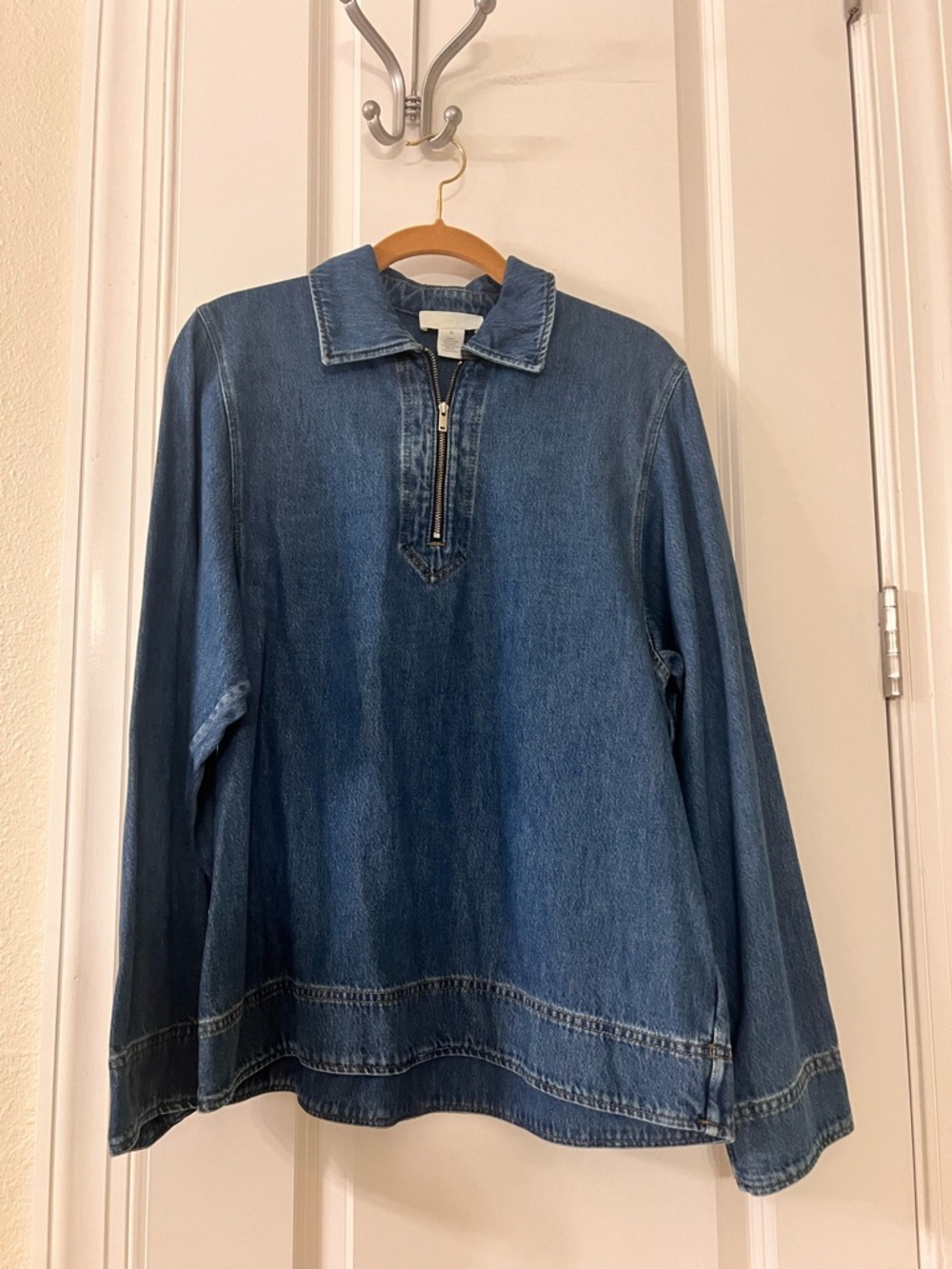 COS Blue Denim Half-Zip Long Sleeve Top